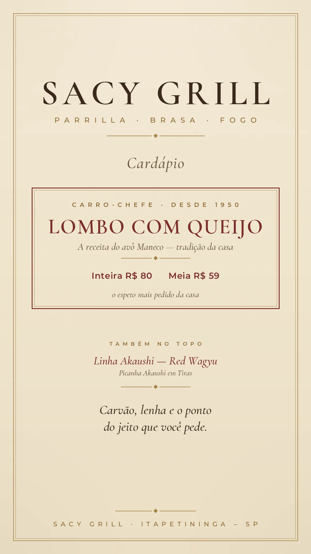 Cardápio SACY GRILL — capa